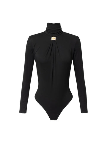 Elisabetta Franchi Body drappeggiato con placca logo