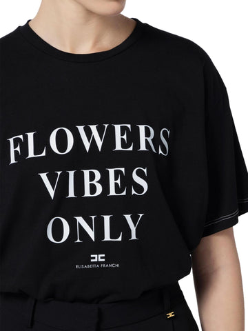 Elisabetta Franchi T-shirt con stampa Flowers Vibes Only