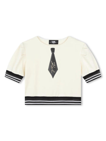 Karl Lagerfeld Kids T-shirt crop con cravatta stampata