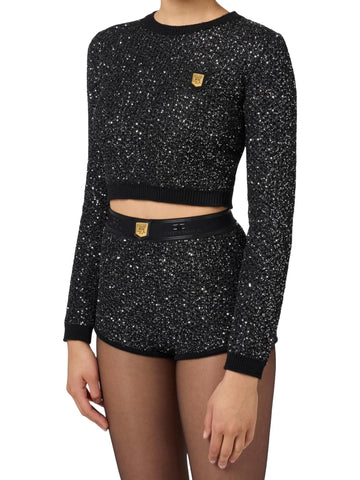 Elisabetta Franchi Maglia crop in lana con paillettes