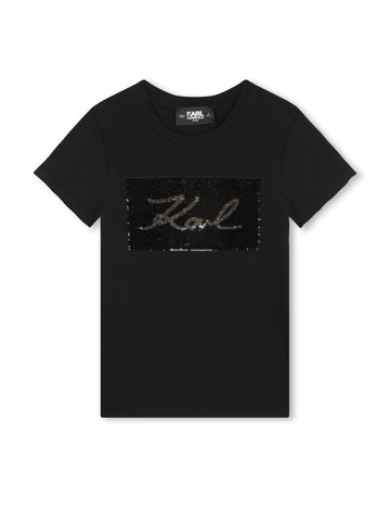 Karl Lagerfeld Kids T-shirt con box logo in paillettes