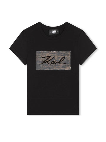 Karl Lagerfeld Kids T-shirt con box logo in paillettes