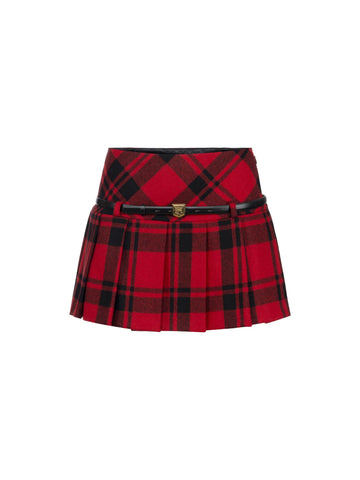 Elisabetta Franchi Gonna a pieghe in tartan con cintura