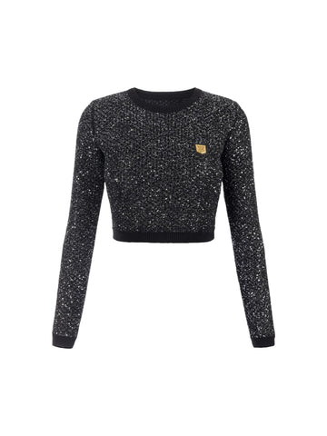 Elisabetta Franchi Maglia crop in lana con paillettes